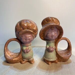 Vintage 70s Retro Ceramic Napkin Holders Hand Painted Bonnet Hat